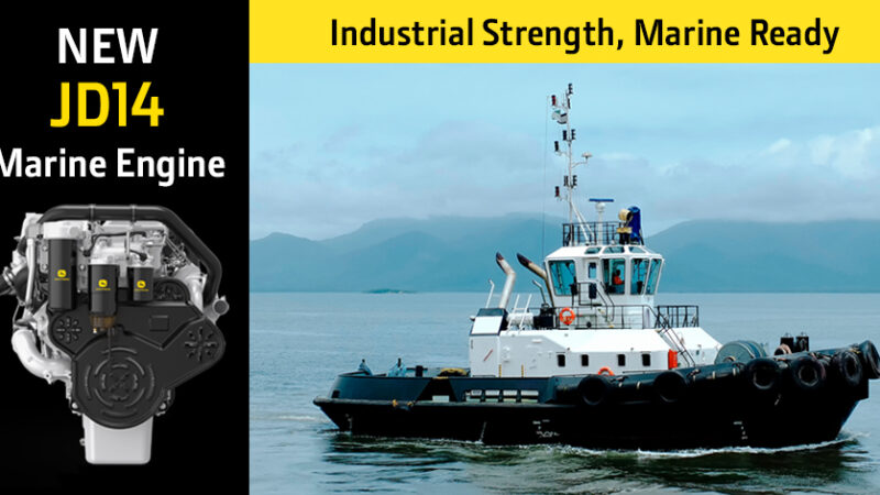JD14 Marine-Motor mit Einsatzschlepper auf See, Rama Motori – industriestarker, marinebereiter Bootsantrieb